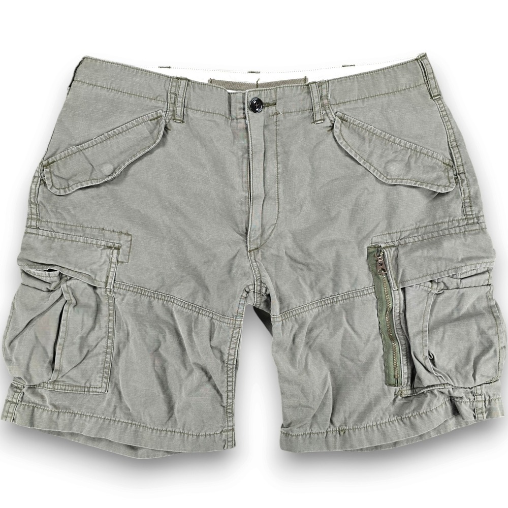 Polo Ralph Lauren Mens 36 Green Ripstop Cotton Cargo Shorts Multi Pocket Utility